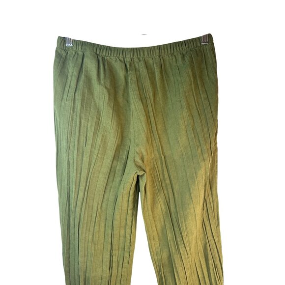 2/$30 ZARA Size Small Linen-Blend Crease Effect Pants Green Elastic Waist - Picture 11 of 12